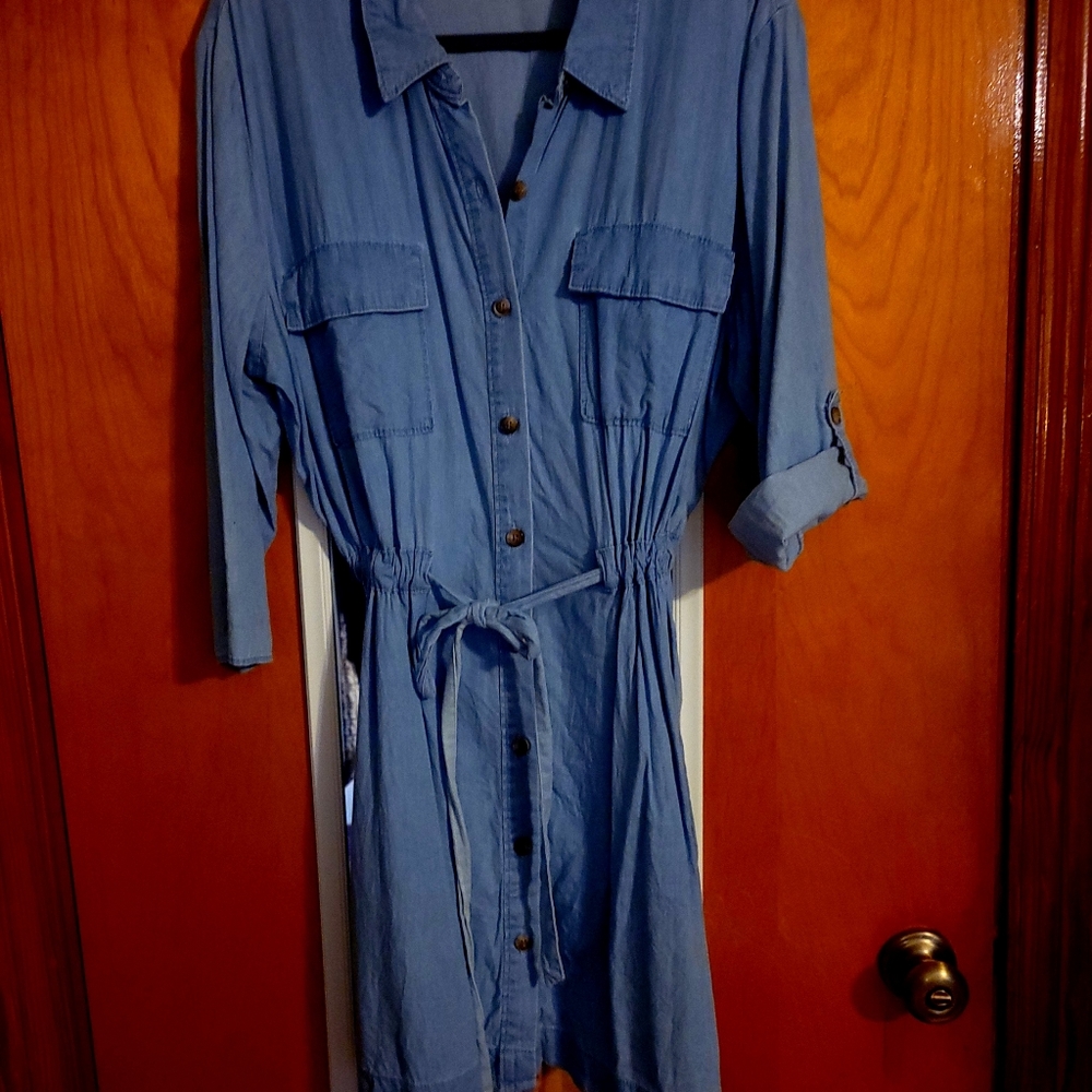 Ana Denim Shirt dress with waist tie Size XXL